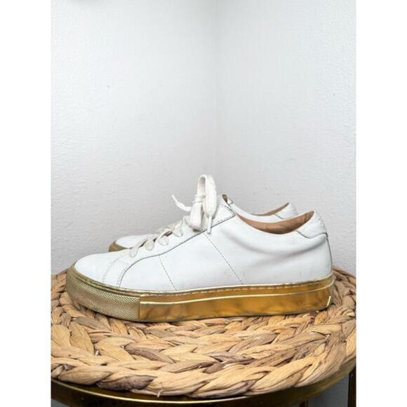 Greats Shoes - Greats Gold Metallic Sole Shoes LaceUp Sneakers White Minimalist Modern Womens
